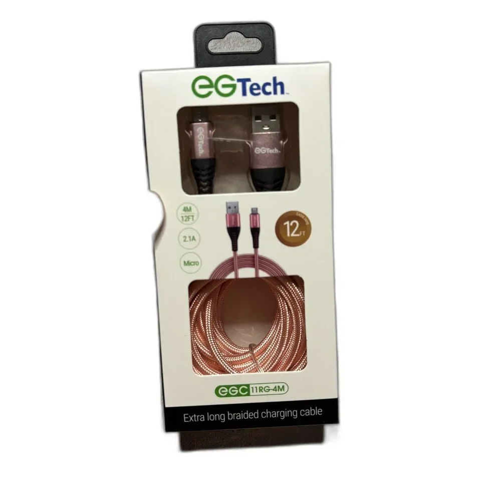 EGTech NWT 12 Foot Rose Gold Braided USB to Micro Charging Chord